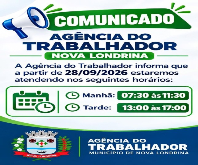 Agência do Trabalhador de Nova Londrina amplia atendimento a partir de 28 de setembro